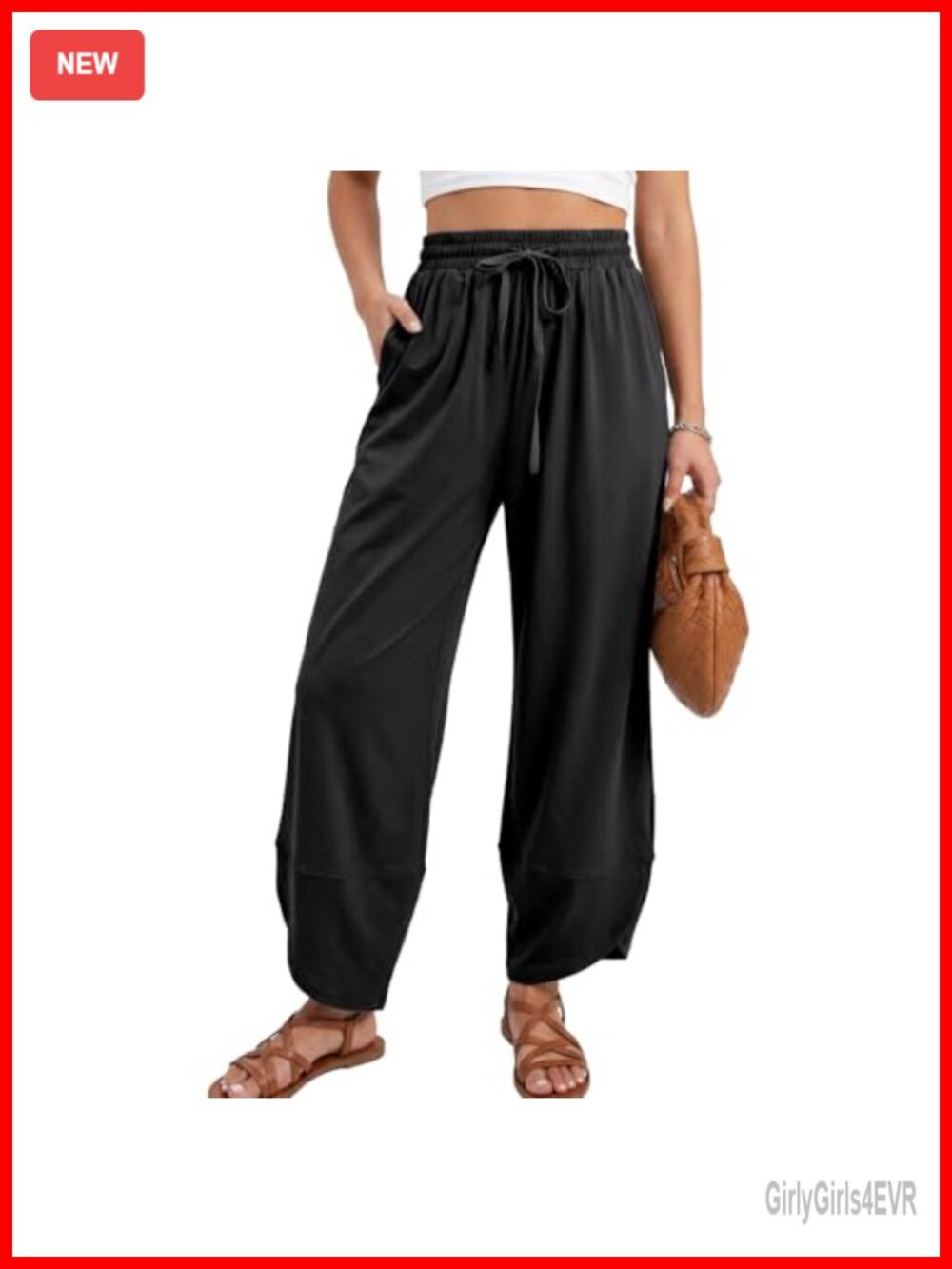SeeLuNa Women's Travel Pants Drawstring Tulip Hem Barrel Pants with Pockets